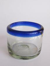  / vasos tipo Chaser con borde azul cobalto, 4 oz, Vidrio Reciclado, Libre de Plomo y Toxinas